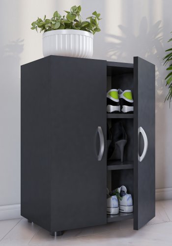 VCM NORDIC Ulas 3-rum skoskab, m. 2 lger, 2 hylder - antracitgr tr