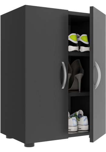 VCM NORDIC Ulas 3-rum skoskab, m. 2 lger, 2 hylder - antracitgr tr