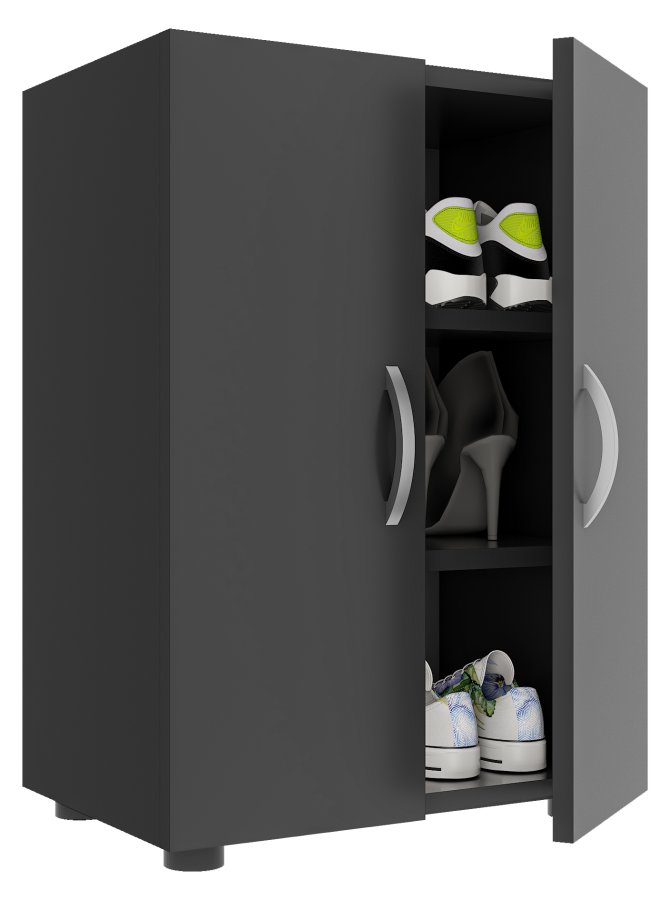 VCM NORDIC Ulas 3-rum skoskab, m. 2 lger, 2 hylder - antracitgr tr