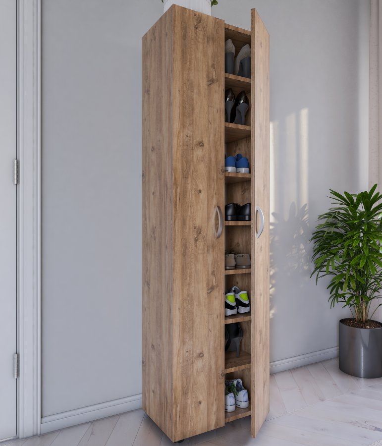 VCM NORDIC Ulas 8-rum skoskab, m. 2 lger, 7 hylder - natur tr