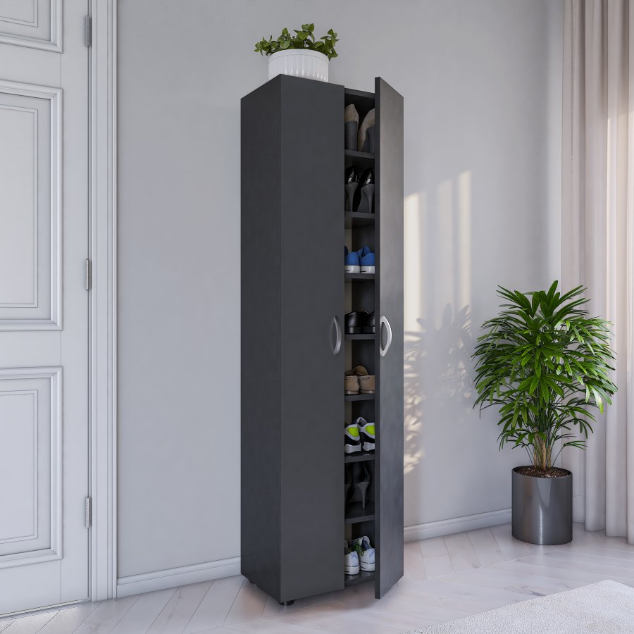 VCM NORDIC Ulas 8-rum skoskab, m. 2 lger, 7 hylder - antracitgr tr