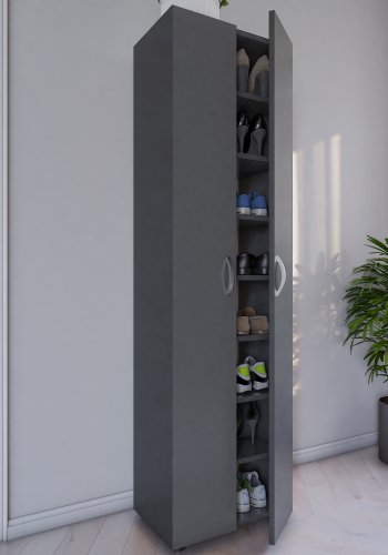 VCM NORDIC Ulas 8-rum skoskab, m. 2 lger, 7 hylder - antracitgr tr