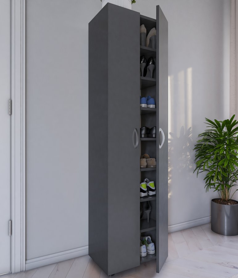 VCM NORDIC Ulas 8-rum skoskab, m. 2 lger, 7 hylder - antracitgr tr