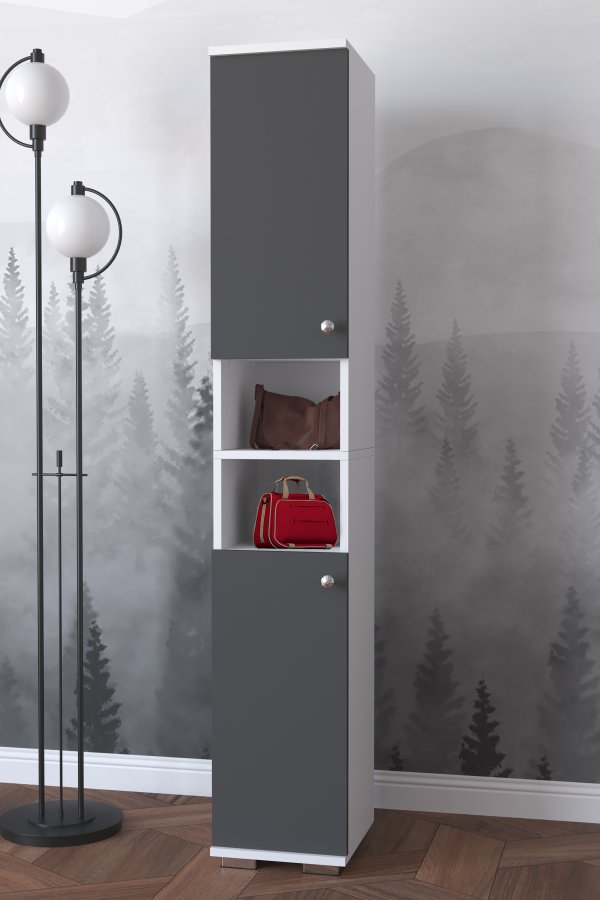 VCM NORDIC Gados M skoskab, m. 2 lger, 7 hylder - hvid og antracitgr tr