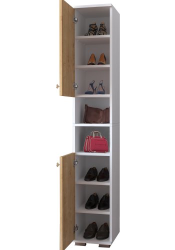 VCM NORDIC Gados M skoskab, m. 2 lger, 7 hylder - hvid og natur tr