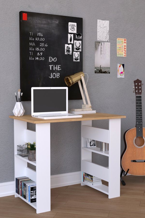 VCM NORDIC Efilo skrivebord, m. 4 rum - hvid og natur tr (90x56)