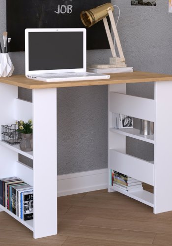 VCM NORDIC Efilo skrivebord, m. 4 rum - hvid og natur tr (90x56)