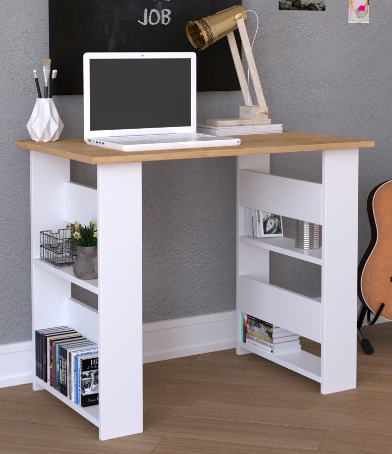 VCM NORDIC Efilo skrivebord, m. 4 rum - hvid og natur tr (90x56)