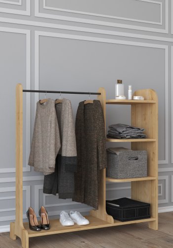 VCM NORDIC Lempu bent kldeskab, m. 3 hylder og 1 bjlestang - natur tr