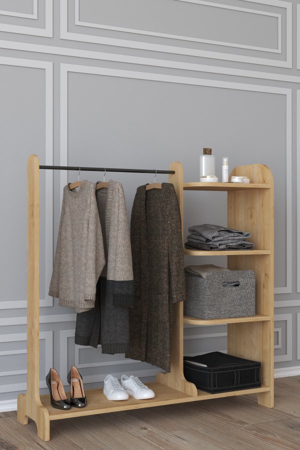 VCM NORDIC Lempu bent kldeskab, m. 3 hylder og 1 bjlestang - natur tr