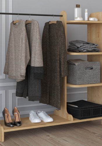 VCM NORDIC Lempu bent kldeskab, m. 3 hylder og 1 bjlestang - natur tr