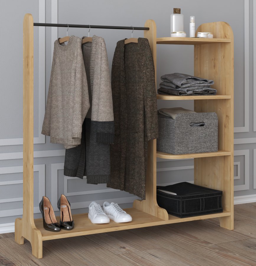 VCM NORDIC Lempu bent kldeskab, m. 3 hylder og 1 bjlestang - natur tr
