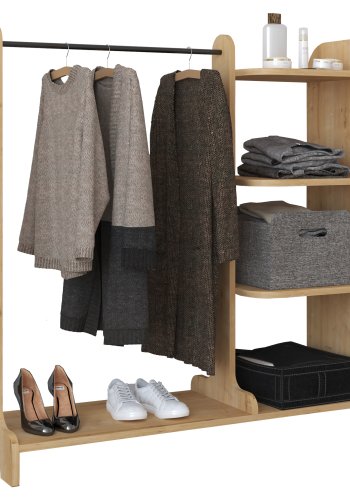 VCM NORDIC Lempu bent kldeskab, m. 3 hylder og 1 bjlestang - natur tr