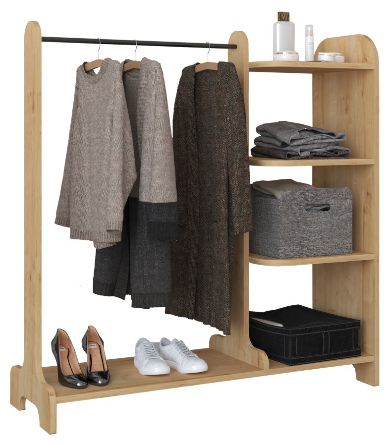 VCM NORDIC Lempu bent kldeskab, m. 3 hylder og 1 bjlestang - natur tr