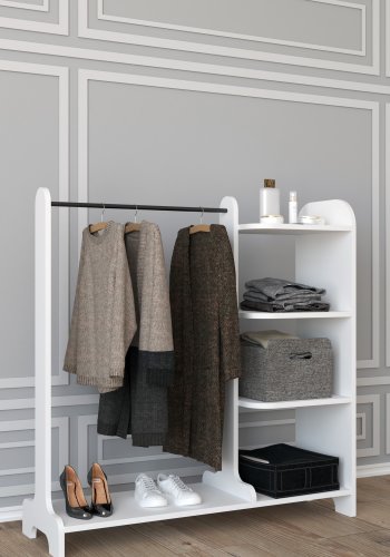 VCM NORDIC Lempu bent kldeskab, m. 3 hylder og 1 bjlestang - hvid tr