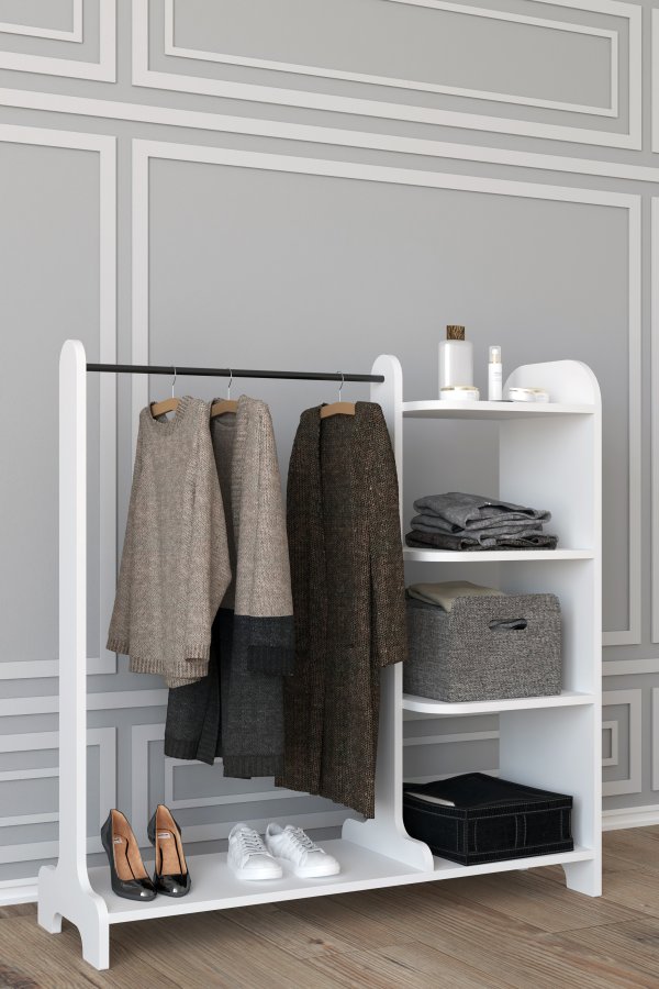 VCM NORDIC Lempu bent kldeskab, m. 3 hylder og 1 bjlestang - hvid tr