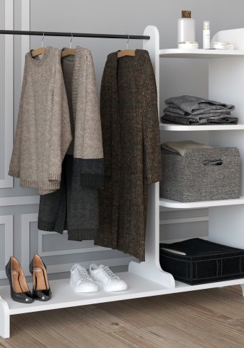 VCM NORDIC Lempu bent kldeskab, m. 3 hylder og 1 bjlestang - hvid tr