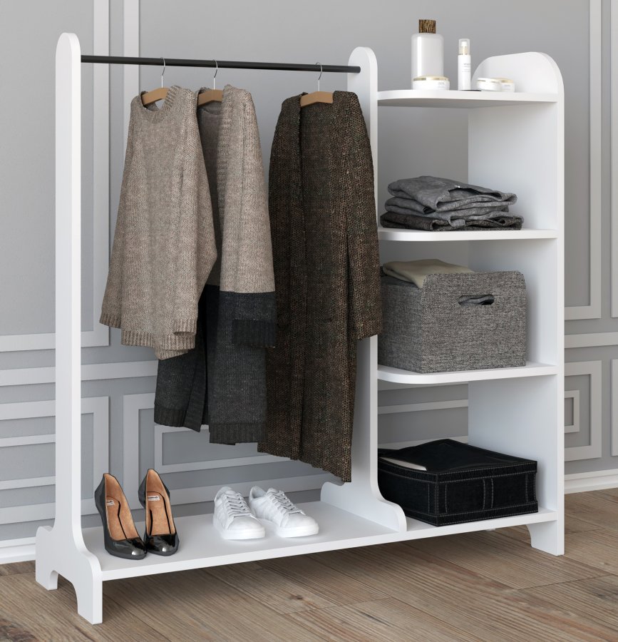 VCM NORDIC Lempu bent kldeskab, m. 3 hylder og 1 bjlestang - hvid tr