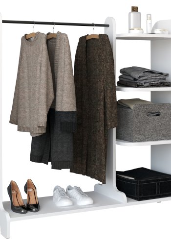 VCM NORDIC Lempu bent kldeskab, m. 3 hylder og 1 bjlestang - hvid tr