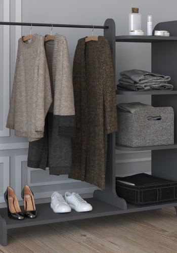 VCM NORDIC Lempu bent kldeskab, m. 3 hylder og 1 bjlestang - antracitgr tr