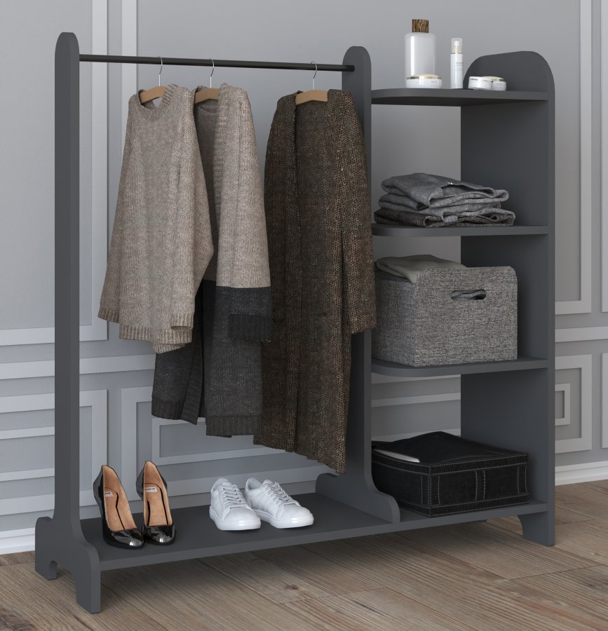 VCM NORDIC Lempu bent kldeskab, m. 3 hylder og 1 bjlestang - antracitgr tr