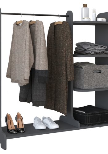 VCM NORDIC Lempu bent kldeskab, m. 3 hylder og 1 bjlestang - antracitgr tr