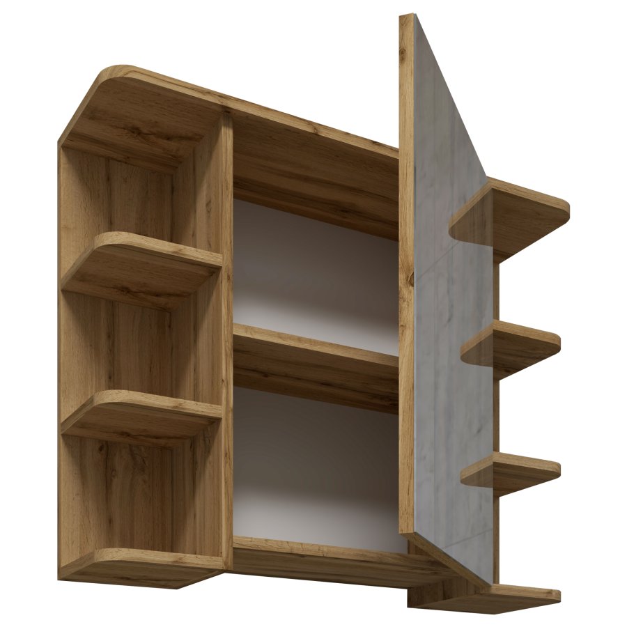 VCM NORDIC Nilosi badevrelse spejlskab, m. 1 lge og 7 hylder - spejlglas og natur tr