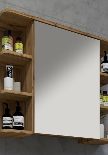 VCM NORDIC Nilosi badevrelse spejlskab, m. 1 lge og 7 hylder - spejlglas og natur tr