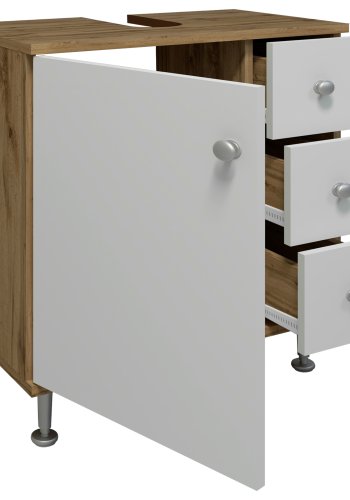 VCM NORDIC Nilosi M badevrelsesunderskab, m. 1 lge og 3 skuffer - hvid og natur melamin