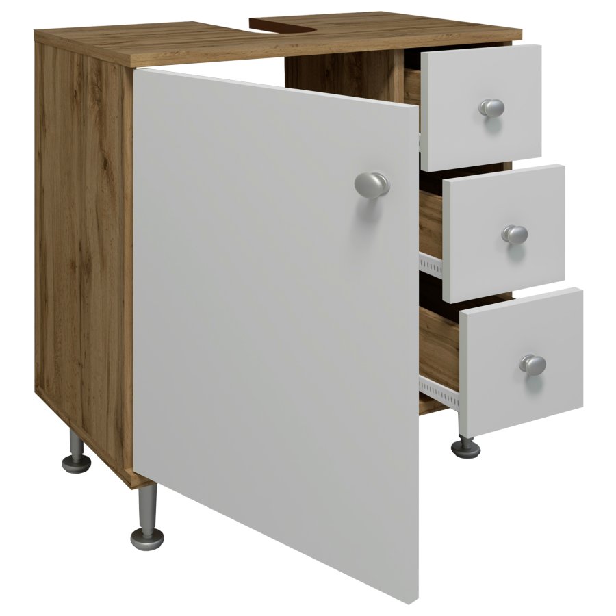 VCM NORDIC Nilosi M badevrelsesunderskab, m. 1 lge og 3 skuffer - hvid og natur melamin