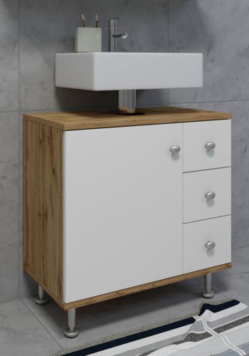 VCM NORDIC Nilosi M badevrelsesunderskab, m. 1 lge og 3 skuffer - hvid og natur melamin