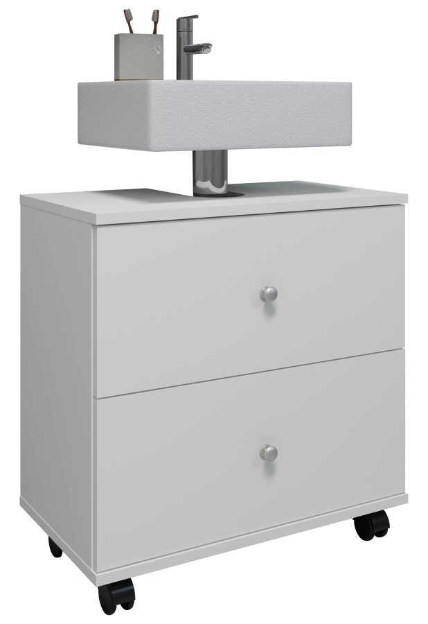 VCM NORDIC Nilosi L badevrelsesunderskab, m. 2 skuffer og 4 hjul - hvid melamin