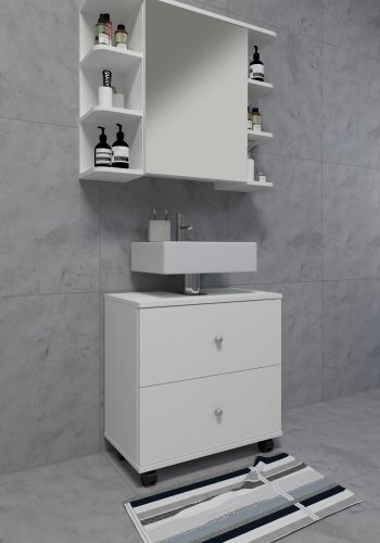 VCM NORDIC Nilosi L badevrelsesunderskab, m. 2 skuffer og 4 hjul - hvid melamin