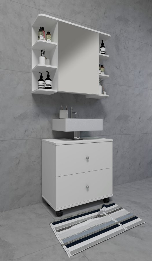 VCM NORDIC Nilosi L badevrelsesunderskab, m. 2 skuffer og 4 hjul - hvid melamin