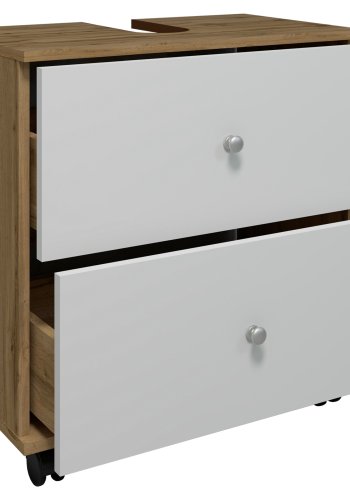 VCM NORDIC Nilosi L badevrelsesunderskab, m. 2 skuffer og 4 hjul - hvid og natur melamin