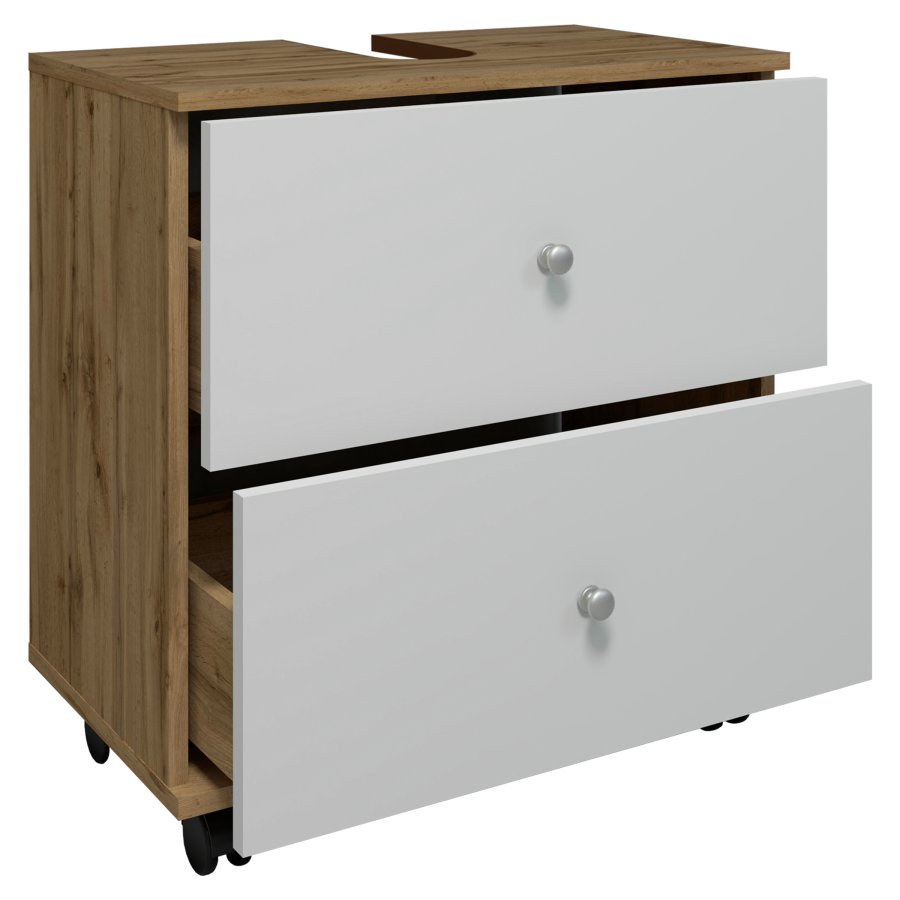 VCM NORDIC Nilosi L badevrelsesunderskab, m. 2 skuffer og 4 hjul - hvid og natur melamin