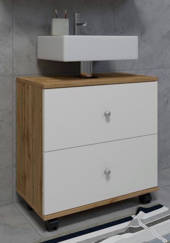 VCM NORDIC Nilosi L badevrelsesunderskab, m. 2 skuffer og 4 hjul - hvid og natur melamin