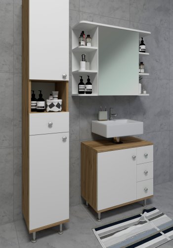 VCM NORDIC Nilosi badevrelse hjskab, m. 2 lger, 2 hylder, 1 skuffe, 1 rum - hvid og natur melamin