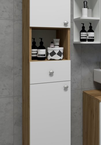 VCM NORDIC Nilosi badevrelse hjskab, m. 2 lger, 2 hylder, 1 skuffe, 1 rum - hvid og natur melamin