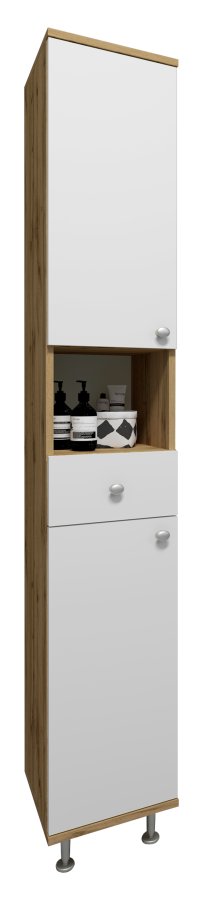 VCM NORDIC Nilosi badevrelse hjskab, m. 2 lger, 2 hylder, 1 skuffe, 1 rum - hvid og natur melamin