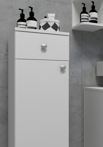 VCM NORDIC Nilosi badevrelse midi skab, m. 1 lge, 2 hylder og 1 skuffe - hvid melamin