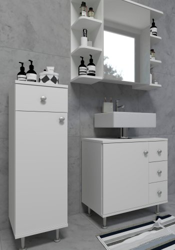 VCM NORDIC Nilosi badevrelse midi skab, m. 1 lge, 2 hylder og 1 skuffe - hvid melamin