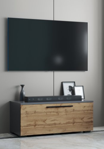 VCM NORDIC Arila S TV-bord, m. 1 lge og 2 rum - antracitgr og natur tr (110x30)