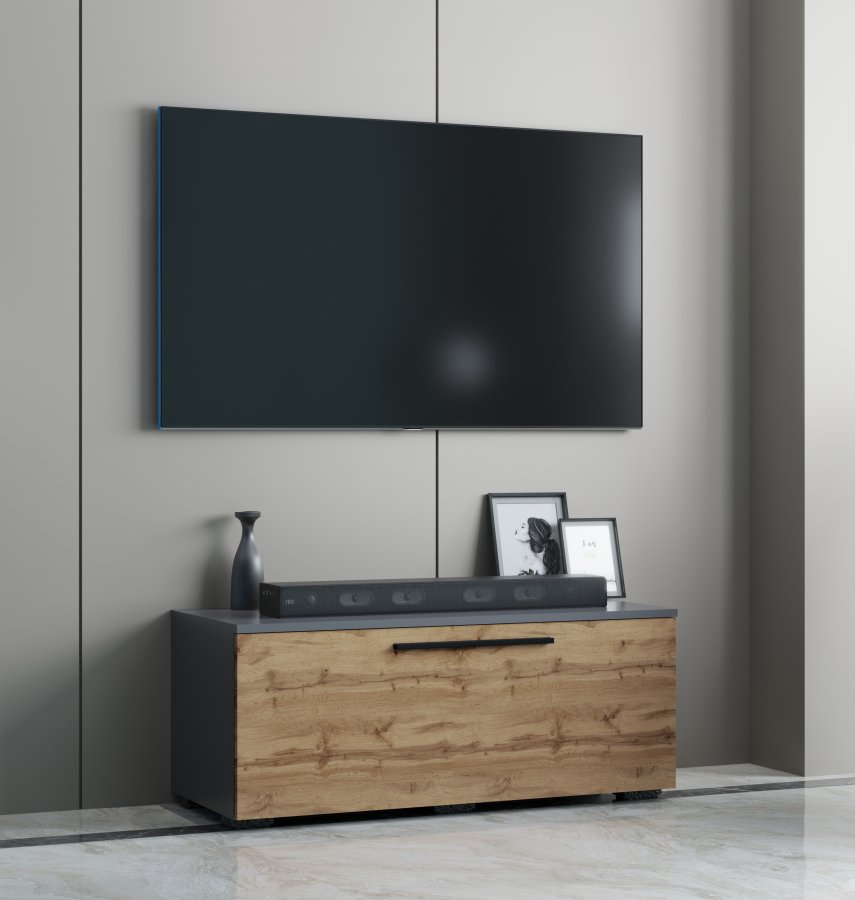 VCM NORDIC Arila S TV-bord, m. 1 lge og 2 rum - antracitgr og natur tr (110x30)