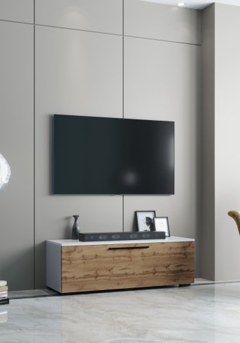 VCM NORDIC Arila M TV-bord, m. 1 lge og 2 rum - hvid og natur tr (115x40)