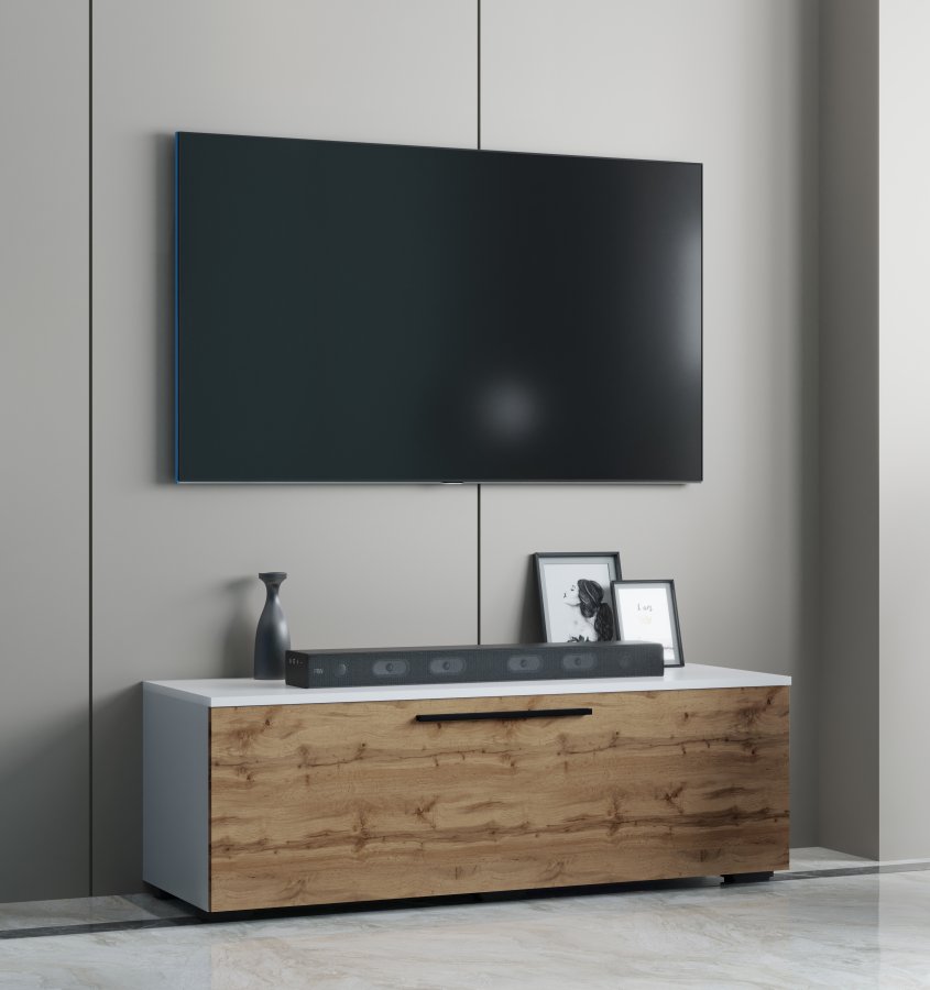 VCM NORDIC Arila M TV-bord, m. 1 lge og 2 rum - hvid og natur tr (115x40)