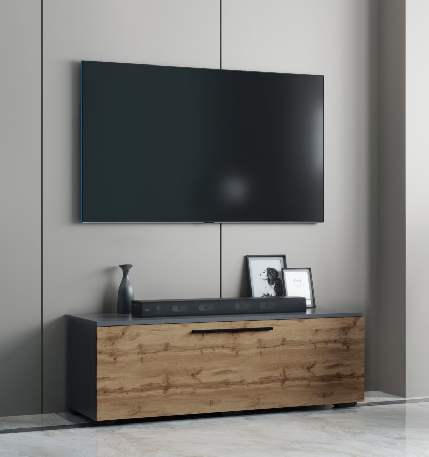 VCM NORDIC Arila M TV-bord, m. 1 lge og 2 rum - antracitgr og natur tr (115x40)