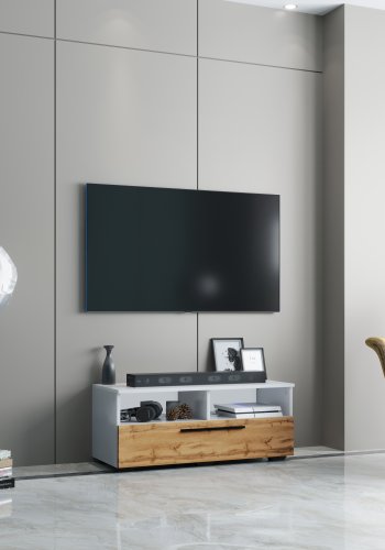 VCM NORDIC Arila L TV-bord, m. 1 lge og 4 rum - hvid og natur tr (95x40)