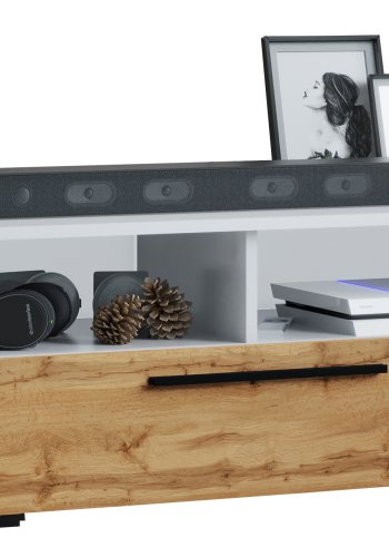 VCM NORDIC Arila L TV-bord, m. 1 lge og 4 rum - hvid og natur tr (95x40)