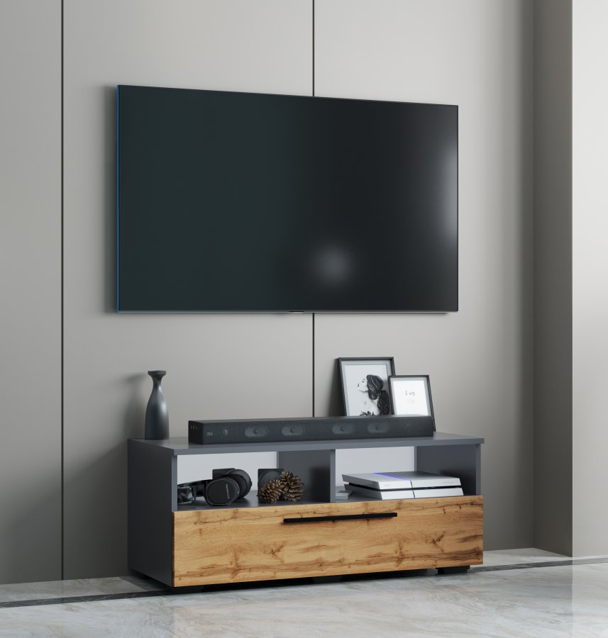 VCM NORDIC Arila L TV-bord, m. 1 lge og 4 rum - antracitgr og natur tr (95x40)